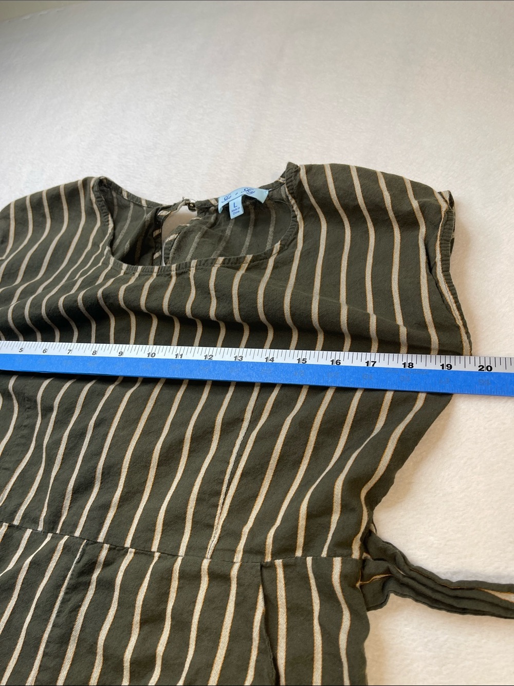 SHE+SKY WOMENS SIZE Large Striped Olive Green Wide-Leg Jumpsuit WOMEN SIZE LARGE - Picture 5 of 9